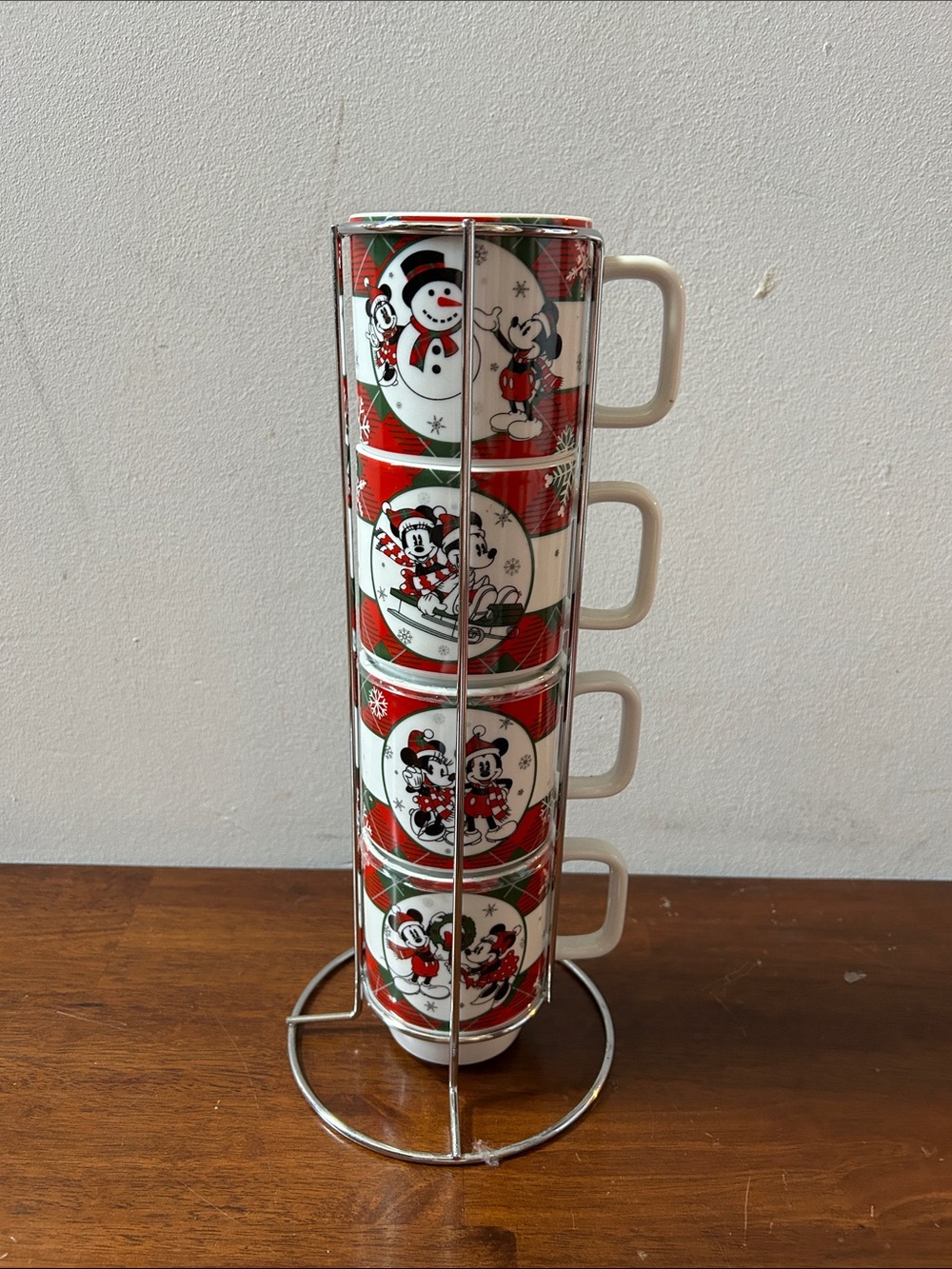 Disney Red and White Mickey Mouse Stackable Mug Set with Metal Stand